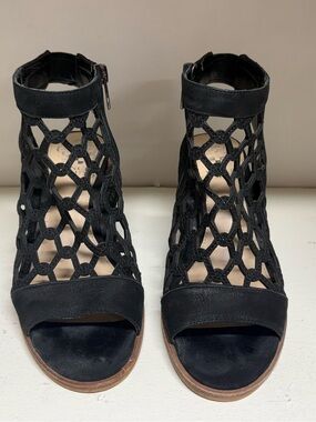 Women's Black Cage Heel Sandals - Open Toe Ankle Zip